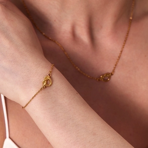 Joyas De Nudo De Corazón De Acero Inoxidable Collar Y Pulsera Chapados En Oro Para Mujeres Minimalista Impermeable Resistente