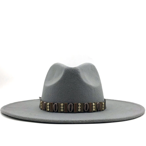 Wide Brim Woolen Fedora Hat With Bohemian Ethnic Band C-crown Jazz Cap For Women Men Fall Winter Fashion Accessories