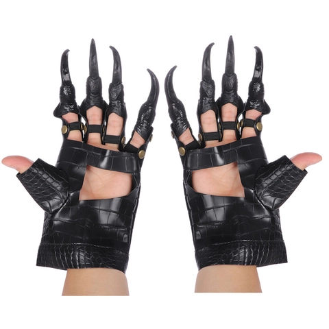 Drachenkrallen Handschuhe Krokodil PU Leder Gothic Monsterkrallen Mit Nieten Für Halloween Cosplay Kostüm Requisiten