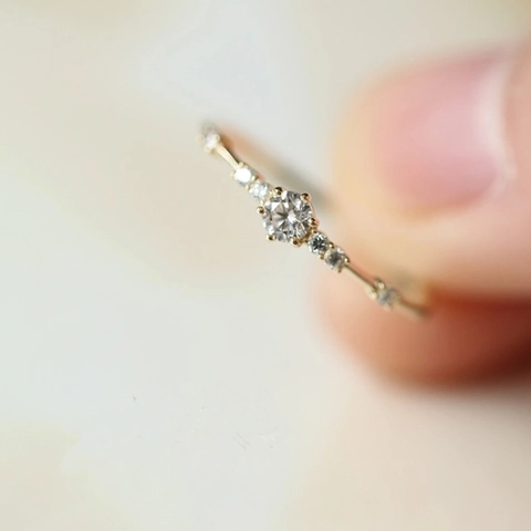 Dainty 925 Sterling Silver Ring 14K Gold Plated Zircon Inlaid Minimalist Elegant Jewelry For Women