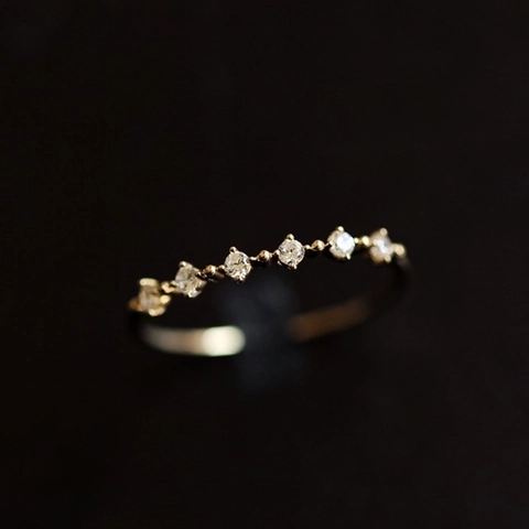 925 Sterling Silver Ring 14K Gold Plated Dainty Thin Stackable Cubic Zirconia Minimalist Jewelry For Women