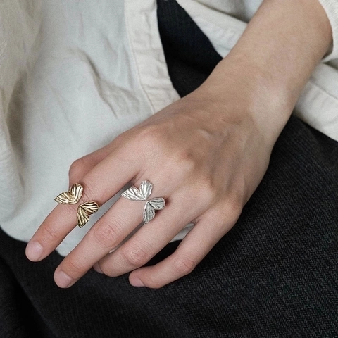 925 Sterlingsilber Schmetterling Ring Vintage Verstellbares Offenes Design Gold Silber Gebürstete Textur Schmuck Für Tägliches Picknick Party Damen Zubehör