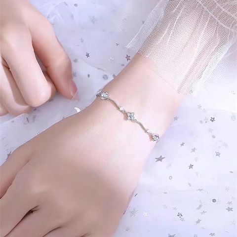 Fresh Sweet Four-Leaf Clover Heart Bracelet For Women Rose Gold Silver Plated Rhinestone Lucky Chain Bracelet Adjustable Jewelry Gift