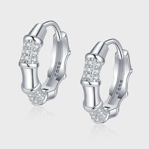 Boucles d'Oreilles Créoles en Argent Sterling 925 Nœud de Bambou Zirconia Élégantes Minimalistes Micro Incrustées pour Femmes Bijoux