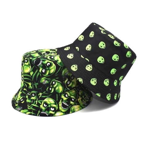 Polyester Grafik Bucket Hat Doppelseitig Totenkopf Alien Druck Outdoor Sonnenschutz Streetwear Unisex Sonnenhut