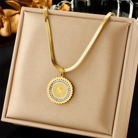 Layered Pendant Necklace Stainless Steel 18K Gold Plated Shell Artificial Pearl Butterfly Heart Roman Numeral Coin For Women