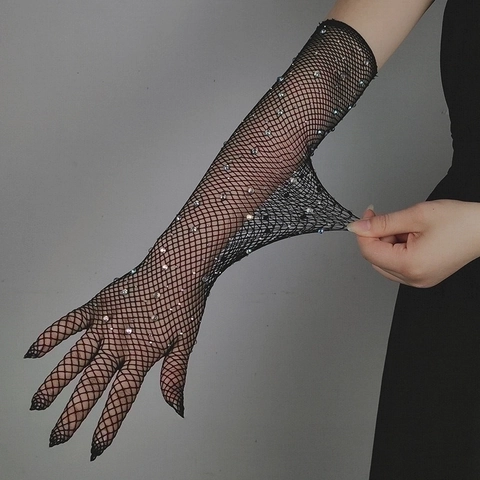 Guanti A Rete Lunghi Con Strass Colorati Maniche In Maglia Elastica Sexy Per Night Club Festa Ballo