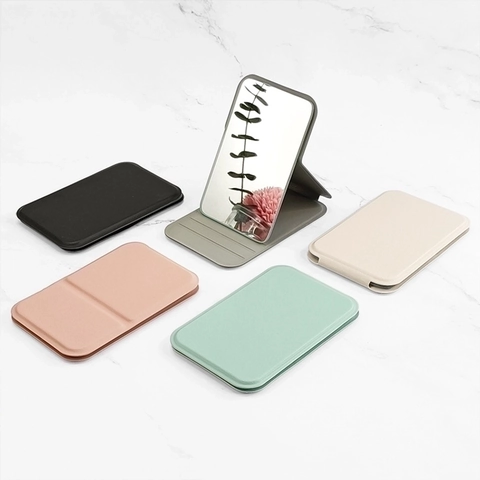 Tragbarer Klappbarer Schminkspiegel PU Leder Desktop Standspiegel Schlank Kompakter Reisespiegel Für Damen