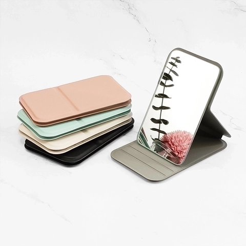 Tragbarer Klappbarer Schminkspiegel PU Leder Desktop Standspiegel Schlank Kompakter Reisespiegel Für Damen