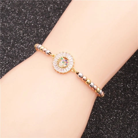 Pulsera De Cuentas Corazón Infinito Micro Pave Circonita Cuentas Cobre Ajustable Cuerda Tejida Joyas Mujer