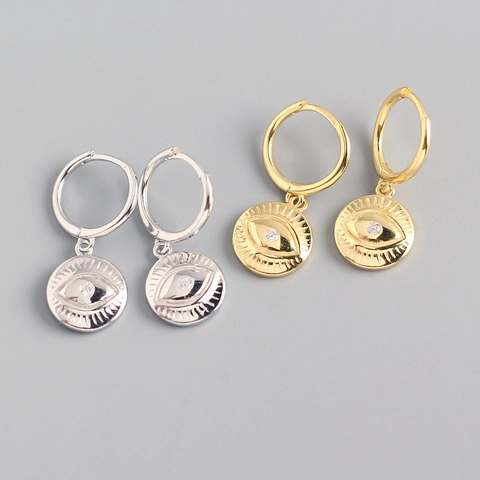 Evil Eye Totem Hoop Earrings 925 Sterling Silver With Zircon Bohemian Retro Geometric Style For Women