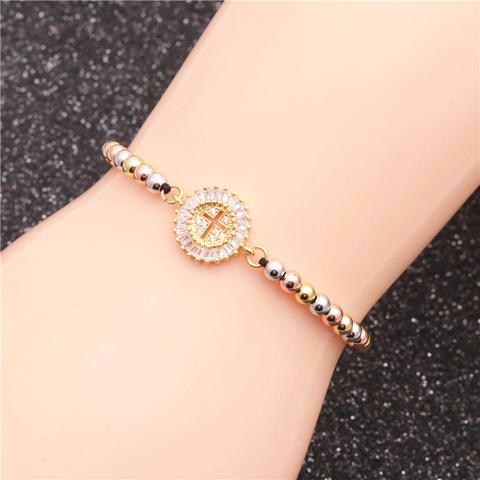Hamsa Hand Evil Eye Cross Bracelet Copper Tricolor Beads Micro Pave Zircon Adjustable Woven Rope Ethnic Jewelry For Women