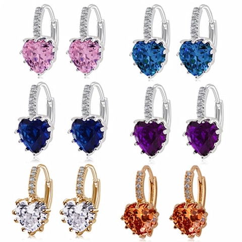 Heart Hoop Earrings Copper AAA Cubic Zirconia Sparkling Romantic Elegant Fashion Jewelry For Women Girls