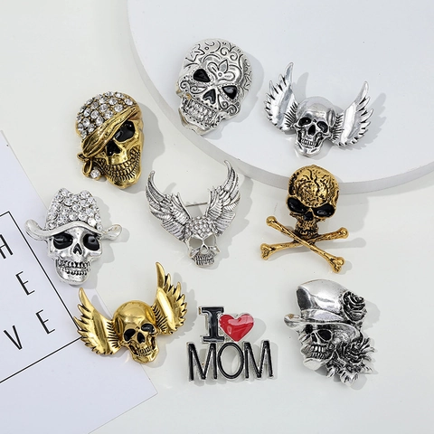 Spilla Teschio Pin Distintivo Lega Strass Retrò Gotico Punk Halloween Accessori Per Abbigliamento Gioielli