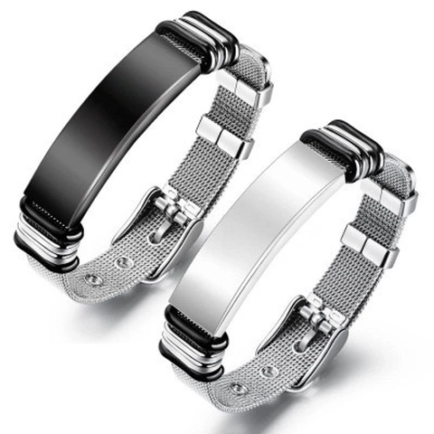 Bracciale ID da Uomo in Acciaio Inossidabile a Maglia Industriale Cinturino in Metallo Regolabile Incidibile Gioielli Uomo