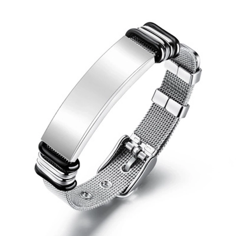 Bracciale ID da Uomo in Acciaio Inossidabile a Maglia Industriale Cinturino in Metallo Regolabile Incidibile Gioielli Uomo