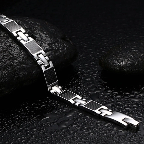 Magnetic Therapy Carbon Fiber Titanium Steel Bracelet For Men Women Fashion Geometric Link Health Care Jewelry Wristband