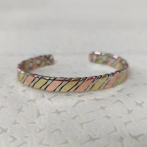 Magnetic Therapy Copper Bracelet Twisted Mixed Tone Adjustable Open Cuff Healing Energy Jewelry For Men Women