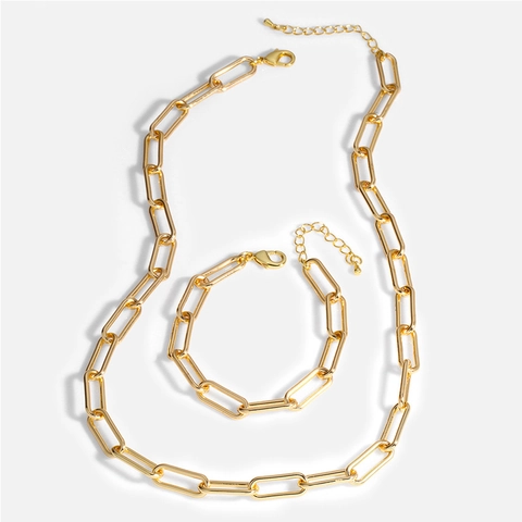 Collana E Bracciale Gioielli Catena A Graffetta Placcati Oro Argento Hiphop Minimalista Maglia Spessa Per Donna