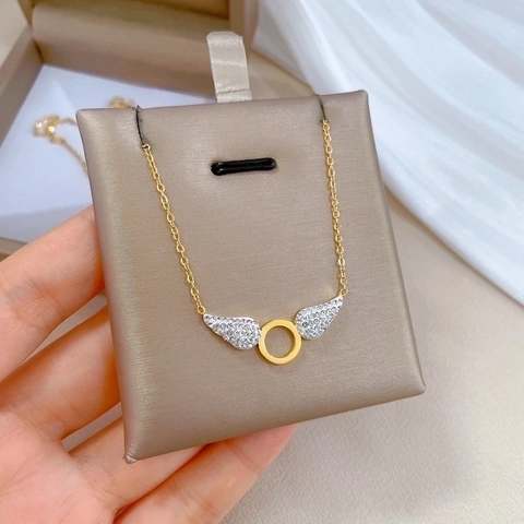 Engelsflügel Anhänger Halskette Titanstahl Mit Strass Schlüsselbeinkette Für Damen Eleganter Vergoldeter Schmuck