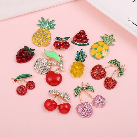 Charms Fruits En Alliage DIY Strass Émail Cerise Ananas Champignon Crème Glacée Accessoires Pour Fabrication Bijoux Décor Coque Téléphone