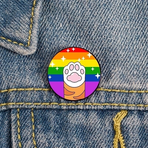 Mixed Materials Printed Cat Paw Enamel Brooch Rainbow Pride Flag Stripes Stars Lapel Pin For Bags Unisex Jewelry Gift