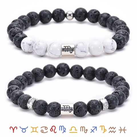 Sternzeichen Armband Naturstein Lava Howlith Elastisch Perlen Konstellation Diffusor Schmuck Für Paare Herren Damen