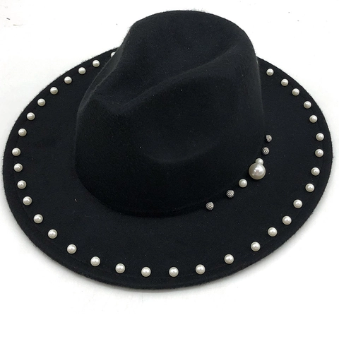 Eleganter Fedora Hut Breite Krempe Wollfilz Mit Künstliche Perlenbesatz Vintage Stil Kirche Jazz Mütze Für Damen Accessoire