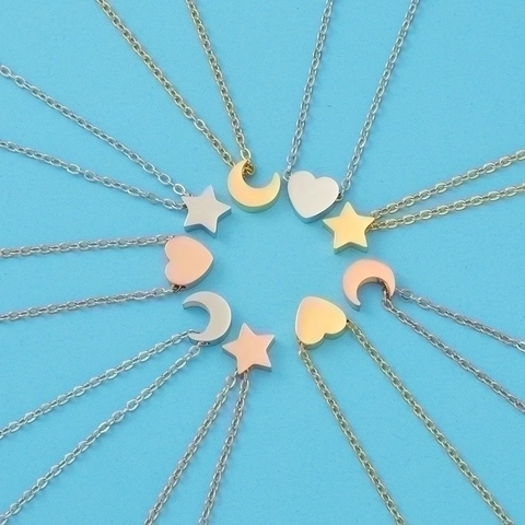 Star Moon Heart Pendant Necklace 304 Stainless Steel 18k Gold Plated Adjustable Minimalist Geometric Jewelry For Women