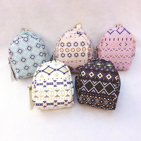 Mini Backpack Coin Purse Fabric PU Leather Geometric Pattern Ethnic Style Portable Key Holder Pouch For Women