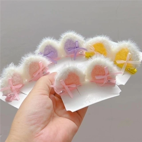 Plush Cat Ear Hair Clips Handmade Faux Fur Kawaii Bowknot Barrettes Fashion Hair Accessories For Kids Girls