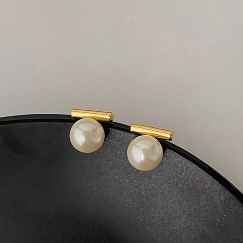 Artificial Pearl Stud Ohrringe Minimalistische Geometrische Metallstange Mit 925 Sterling Silber Ohrstecker Für Damen Vintage Stil