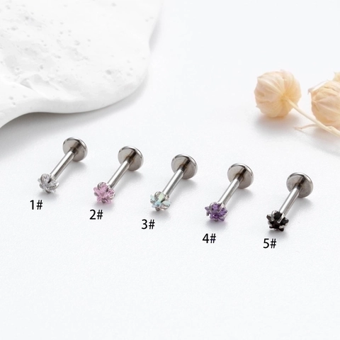 Stervormige Zirconia Labret Studs Roestvrij Staal Interne Schroefdraad Oorkraakbeen Piercing Nagels Ingelegde Mode Sieraden