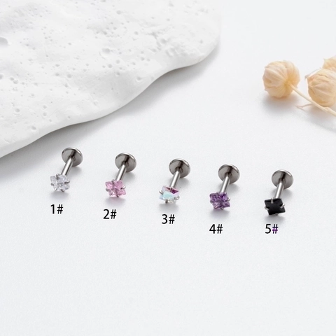 Roestvrij Staal Koper Vierkante Zirkoon Labret Stud Interne Schroefdraad Platte Achterkant Oorkraakbeen Piercing Sieraden Kleurrijk