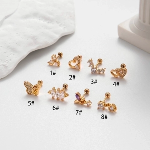 Orecchini Piercing Cuore Acciaio Inossidabile Zircone Chiusura Vite Moda Elice Gioielli Per Donne