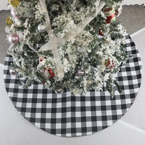 Kerstboomschort Zwart Wit Geblokt Rond Gingham Check Vakantie Binnenhuis Vloer Decoratie
