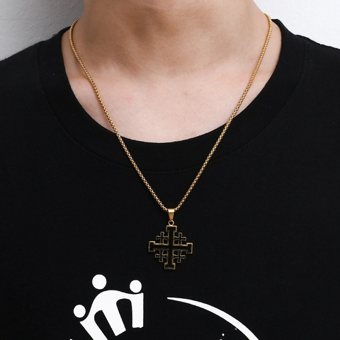 Collana Con Pendente Croce Di Gerusalemme Acciaio Inossidabile Smalto Gioielli Religiosi Hip Hop Per Uomini