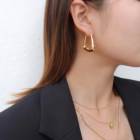 Geometrische U-Vormige Oorbellen Roestvrij Staal 18K Verguld Mode Minimalistisch Rechthoekig Ringen Voor Dames
