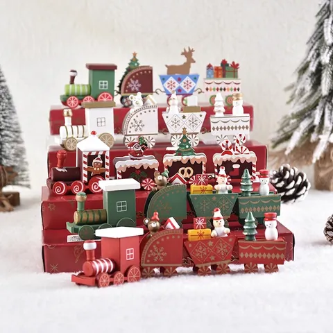 Miniatura Trenino Di Natale In Legno Ornamenti Quattro Sezioni Decorazione Scrivania Festiva DIY Dipinto A Mano Per Casa
