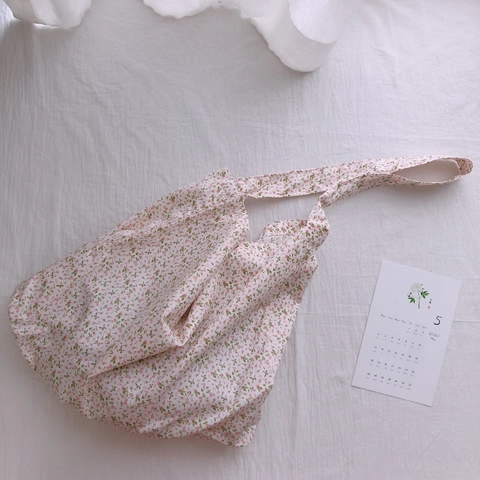 Sac Cabas Femme En Coton À Fleurs Sac À Épaule Souple Léger Avec Bandoulière À Nœud Style Japonais Chic