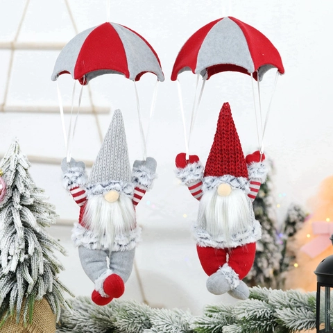 Décoration de Noël Gnome sans Visage Parachute Suspendu Poupée Tomte Scandinave Tissu Rouge Gris Décoration Maison
