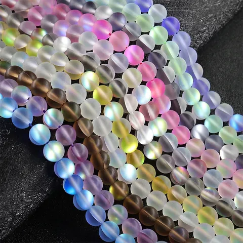 Perline Di Cristallo Sintetico Tonde Opache Iridescenti Per Creazione Di Gioielli DIY Accessori Stile Aurora Flash