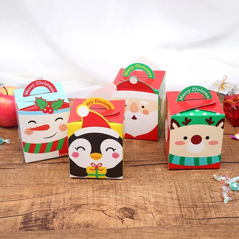 Envase De Embalaje De Regalo De Navidad Cartulina Papá Noel Muñeco De Nieve Reno Pingüino Favor De Fiesta Soporte