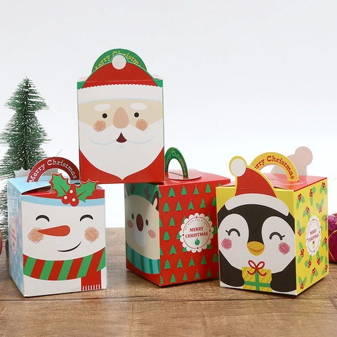 Envase De Embalaje De Regalo De Navidad Cartulina Papá Noel Muñeco De Nieve Reno Pingüino Favor De Fiesta Soporte