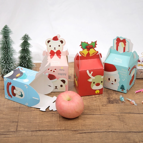 Scatole Regalo Di Natale Cartone Portatile Imballaggio Caramelle Mela Cartone Animato Babbo Natale Renna Supporto Festa