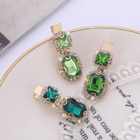 Fermaglio per Capelli con Strass Verde Vintage per Donna in Lega Dorata Accessori per Capelli in Cristallo Eleganti