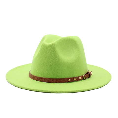 Classic Fedora Hat Vintage Woolen Felt Flat Wide Brim Rivet PU Leather Belt British Style Jazz Cap For Men Women