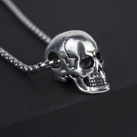 Collar de Calavera Gótica Vintage Con Cadena de Caja de Acero Inoxidable Joyería Punk Hip Hop Cabeza de Esqueleto Para Hombre Regalo de Halloween