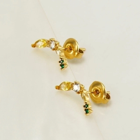 Banana Fruit Ear Studs 18K Gold Plated Stainless Steel With Yellow Green White Cubic Zirconia Piercing Jewelry For Women Cute Niche Style