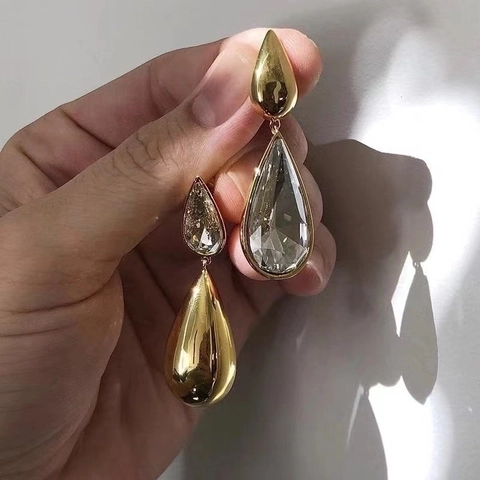 Pendientes Colgantes De Gota Con Poste De Plata Esterlina 925 Aleación Dorada Cristal Facetado Retro Exagerado Mujeres
